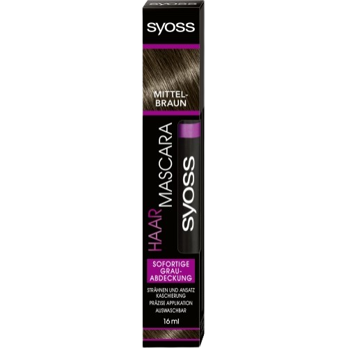 SYOSS Haar Mascara, Haarfarbe Schwarz, sofortige Grauabdeckung, 1er Pack (1 x 16 ml)